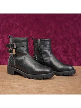 Blondo Women Mable Waterproof Black Leather Festival Moto Ankle Boots size 9.5